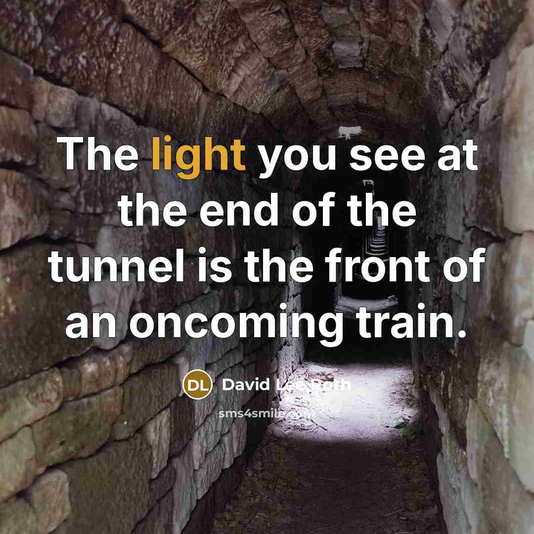 “The light you see at the end of the tunnel…” quote by David Lee Roth