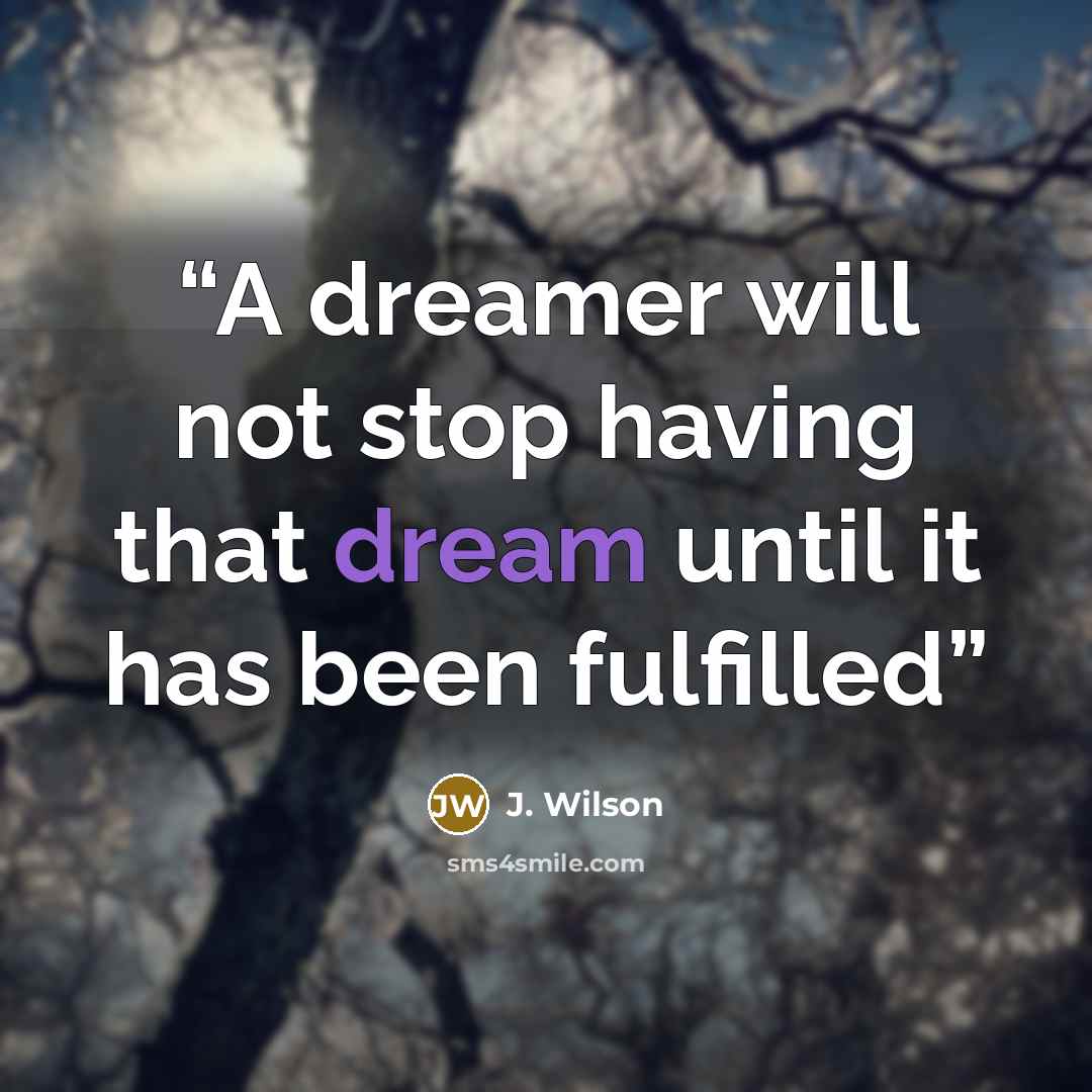 “A dreamer will not stop having that dream until it has been fulfilled” quote by J. Wilson