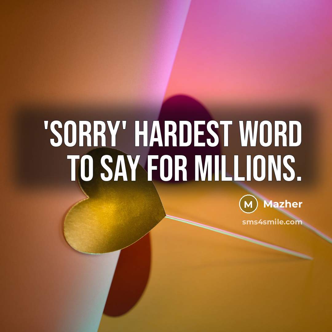 “'Sorry' hardest word to say for millions.” quote by Mazher