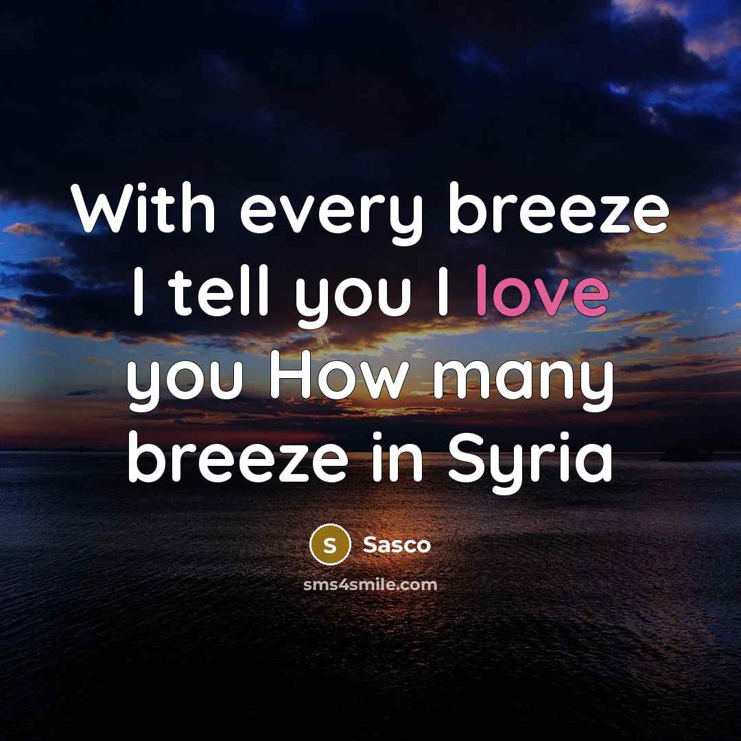 “With every breeze I tell you I love you How many breeze in Syria” quote by Sasco