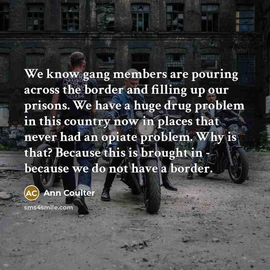 “We know gang members are pouring across the border and…” quote by Ann Coulter