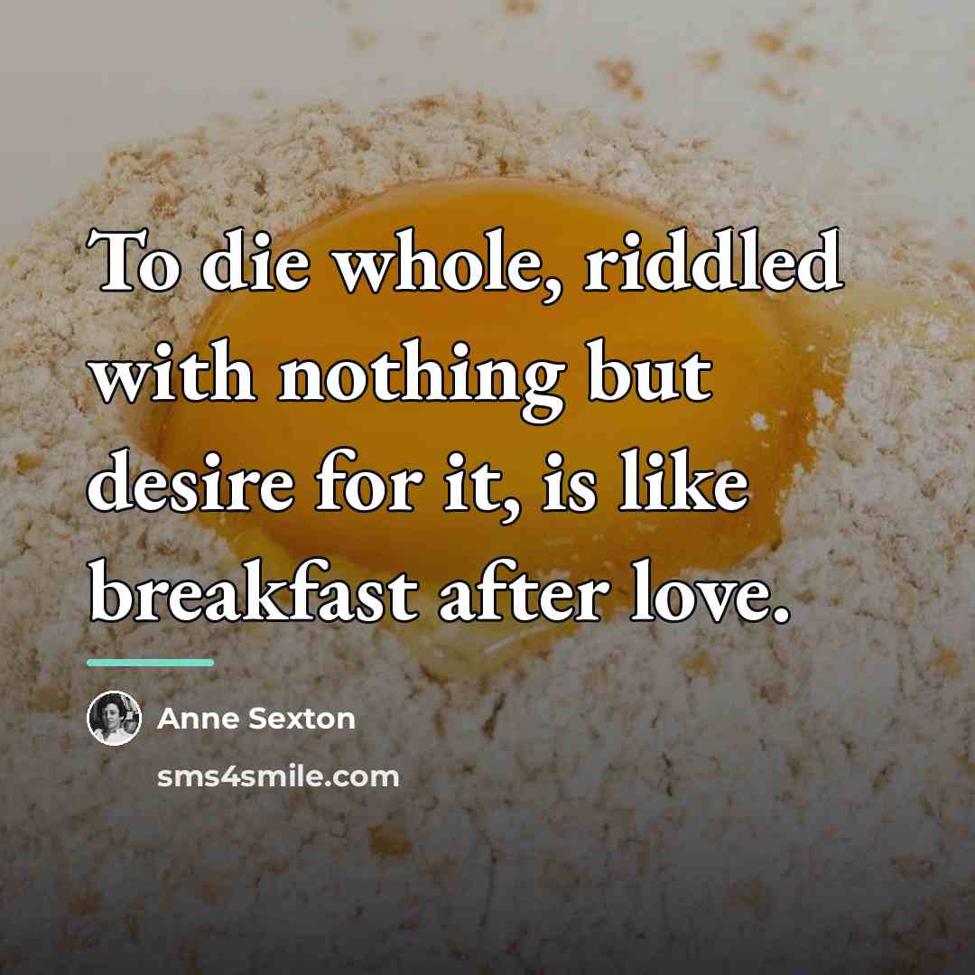 “To die whole, riddled with nothing but desire for it,…” quote by Anne Sexton