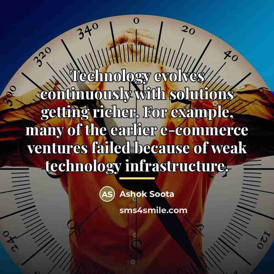 “Technology evolves continuously with solutions getting richer. For example, many…” quote by Ashok Soota