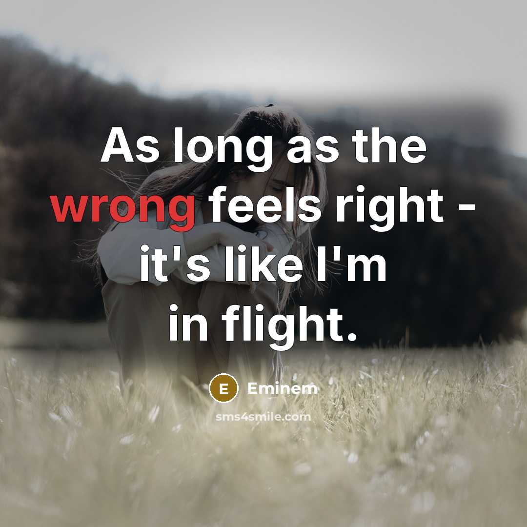 “As long as the wrong feels right - it's like I'm in flight.” quote by Eminem