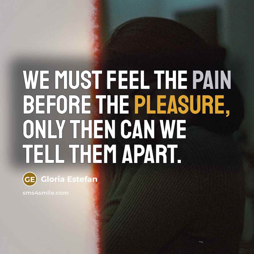 “We must feel the pain before the pleasure, only then can we tell them apart.” quote by Gloria Estefan