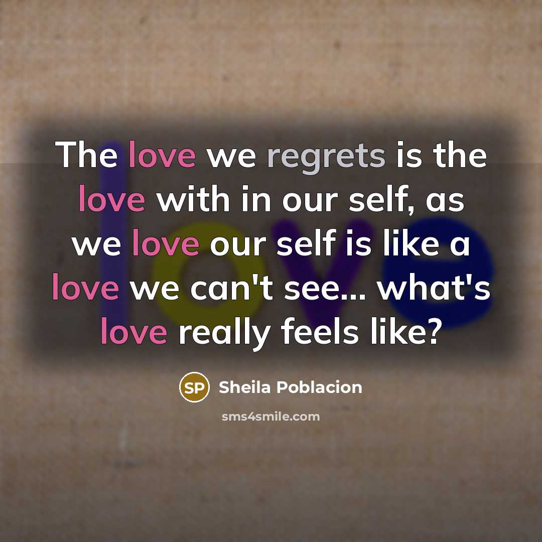 “The love we regrets is the love with in our self, as we love our self is like a love we can't see… what's love really feels like?” quote by Sheila Poblacion