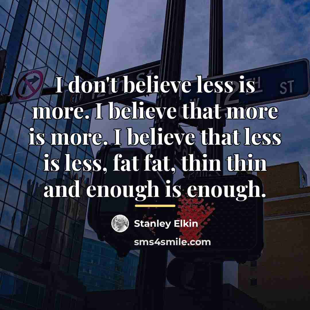 “I don't believe less is more. I believe that more…” quote by Stanley Elkin