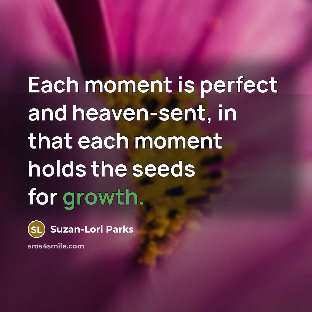 “Each moment is perfect and heaven-sent, in that each moment…” quote by Suzan-Lori Parks