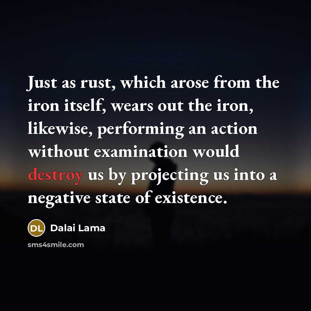 “Just as rust, which arose from the iron itself, wears…” quote by Dalai Lama
