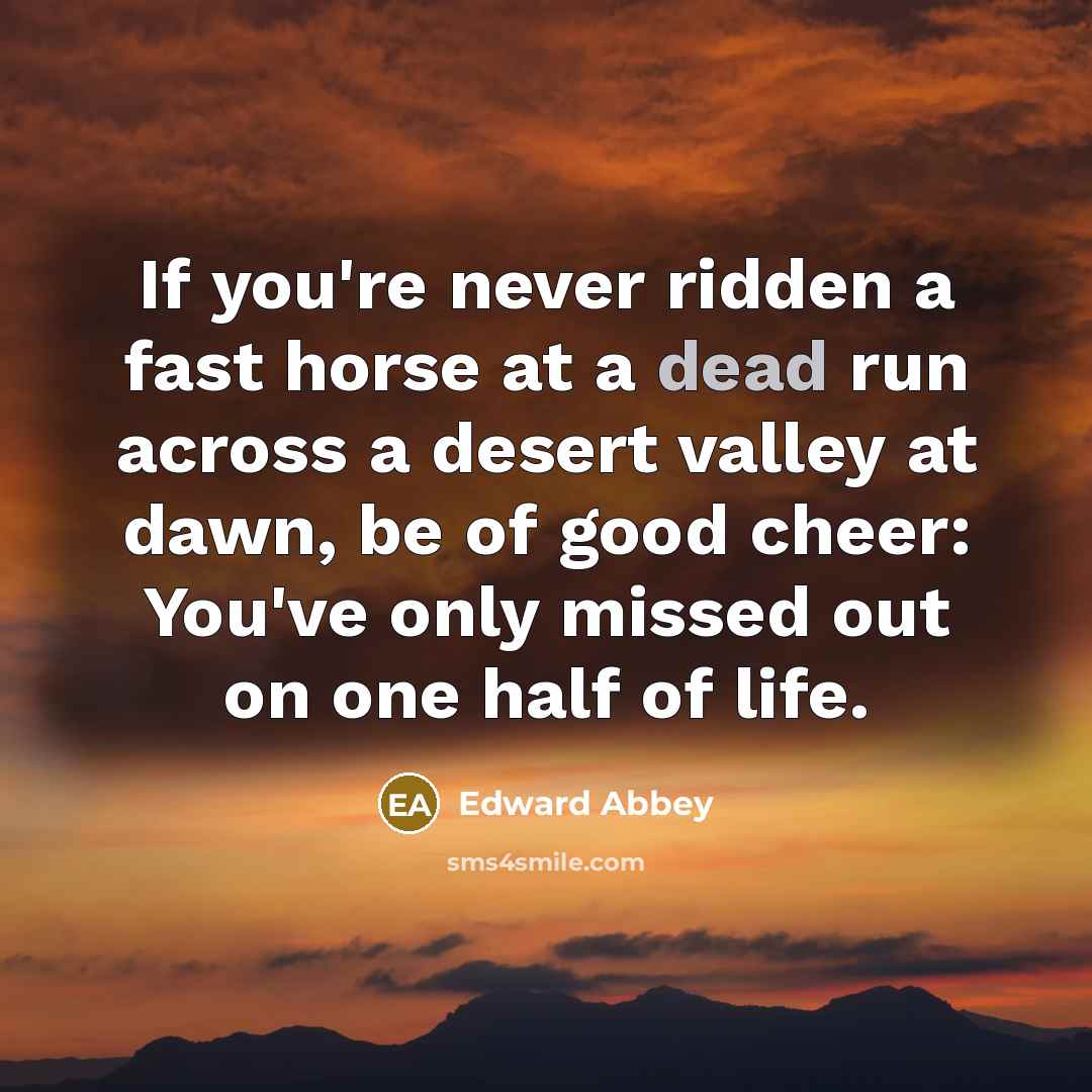 “If you're never ridden a fast horse at a dead…” quote by Edward Abbey