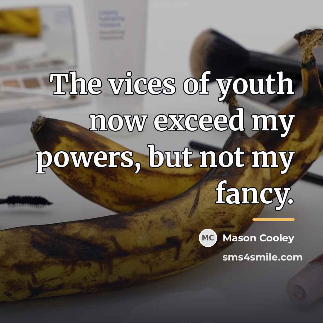 “The vices of youth now exceed my powers, but not…” quote by Mason Cooley