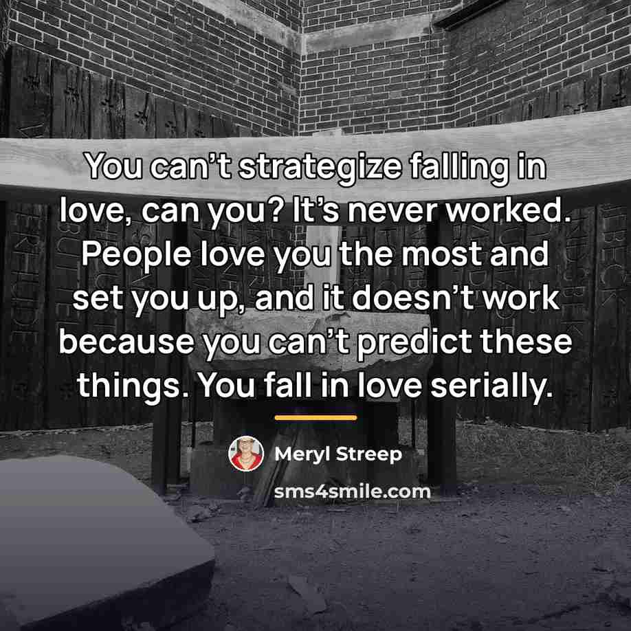 “You can't strategize falling in love, can you? It's never…” quote by Meryl Streep