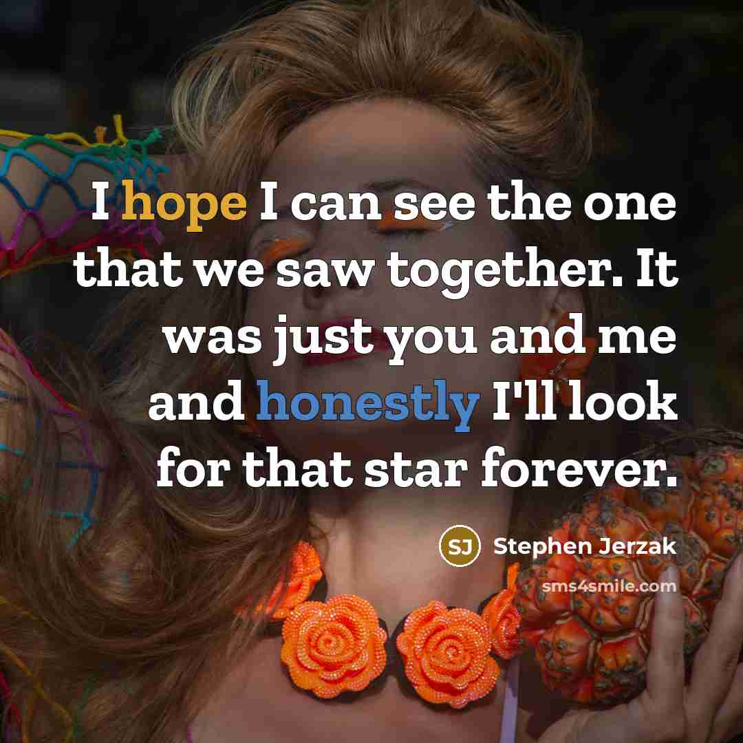 “I hope I can see the one that we saw together. It was just you and me and honestly I'll look for that star forever.” quote by Stephen Jerzak
