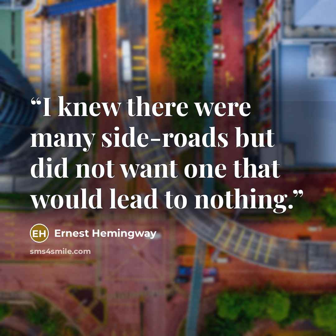 “I knew there were many side-roads but did not want one that would lead to nothing.” quote by Ernest Hemingway