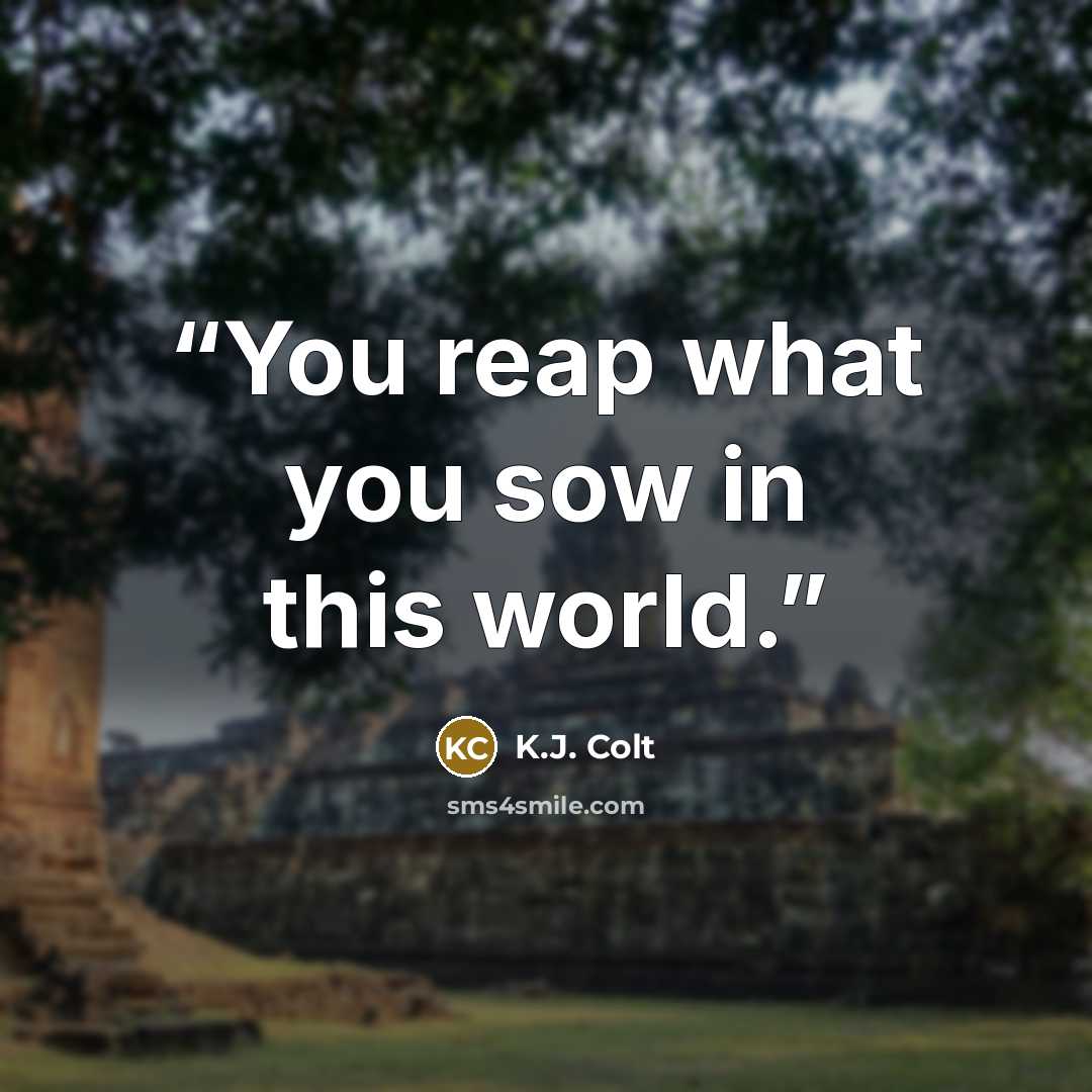 “You reap what you sow in this world.” quote by K.J. Colt