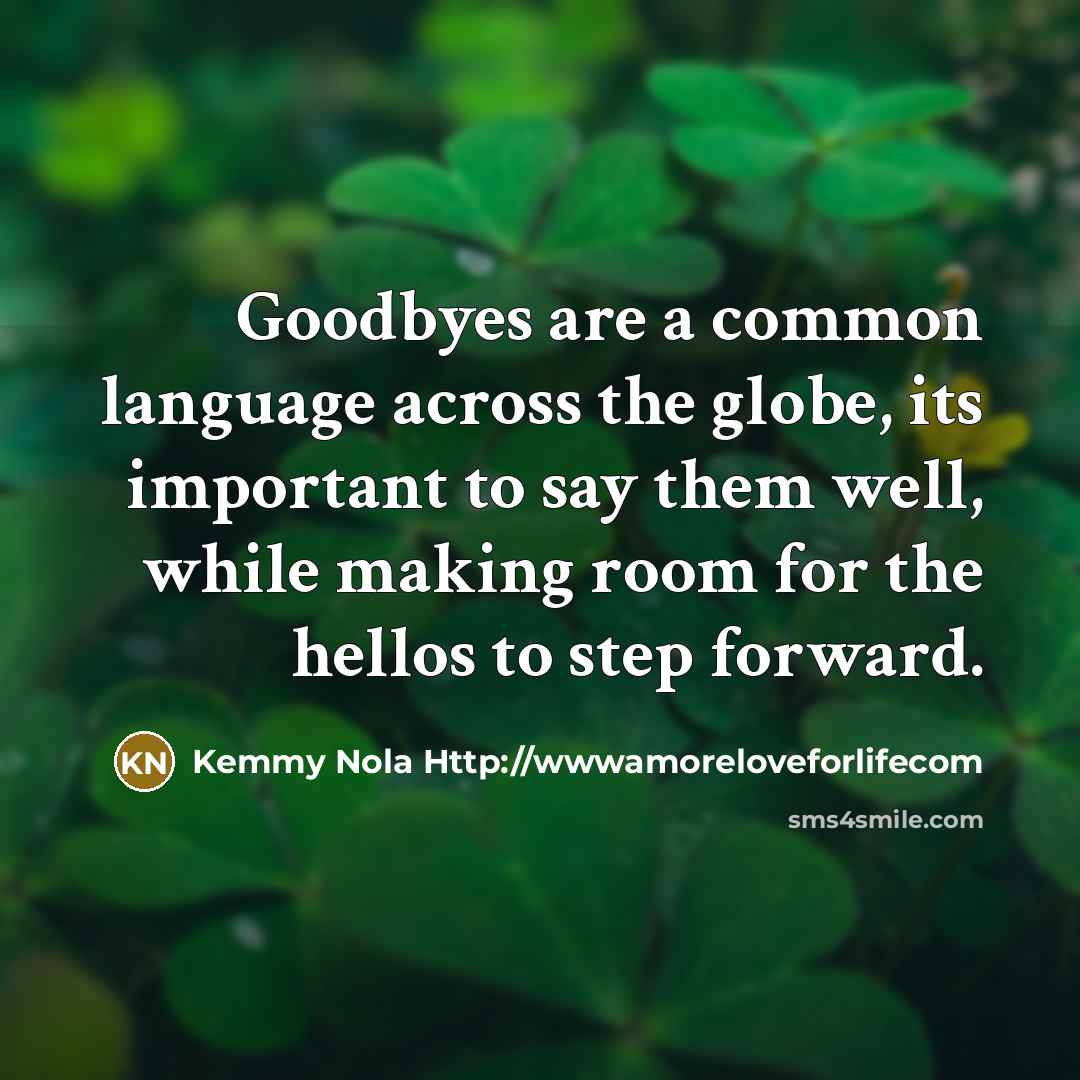 “Goodbyes are a common language across the globe, its important to say them well, while making room for the hellos to step forward.” quote by Kemmy Nola Http://wwwamoreloveforlifecom