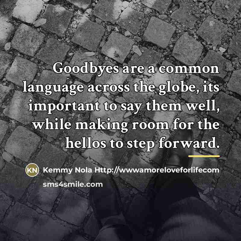 “Goodbyes are a common language across the globe, its important…” quote by Kemmy Nola Http://wwwamoreloveforlifecom