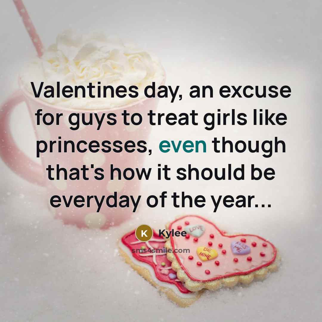 “Valentines day, an excuse for guys to treat girls like princesses, even though that's how it should be everyday of the year...” quote by Kylee