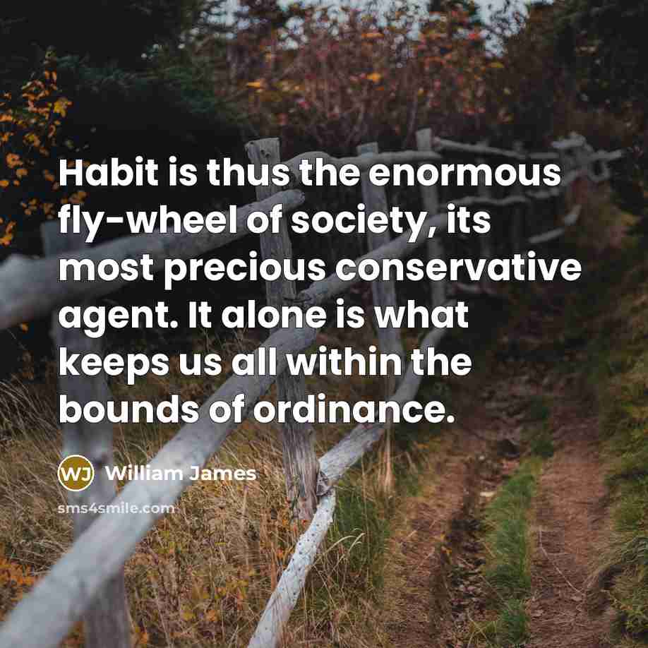 “Habit is thus the enormous fly-wheel of society, its most…” quote by William James