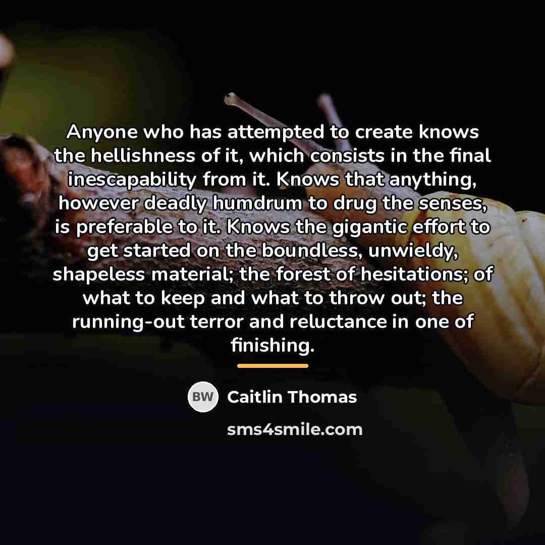“Anyone who has attempted to create knows the hellishness of…” quote by Caitlin Thomas