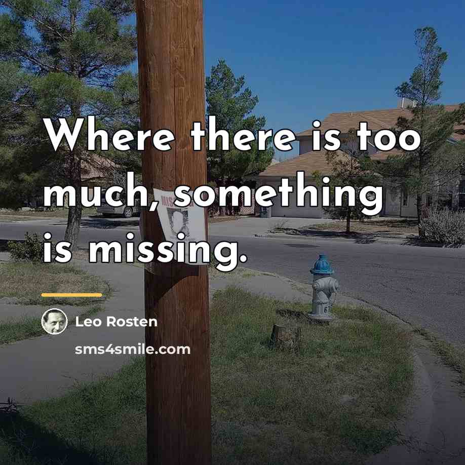 “Where there is too much, something is missing.…” quote by Leo Rosten