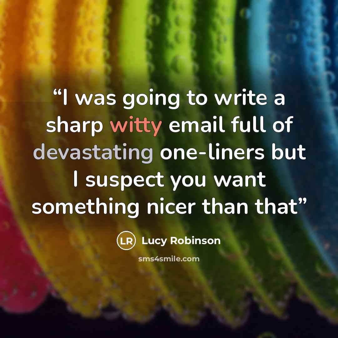 “I was going to write a sharp witty email full of devastating one-liners but I suspect you want something nicer than that” quote by Lucy Robinson