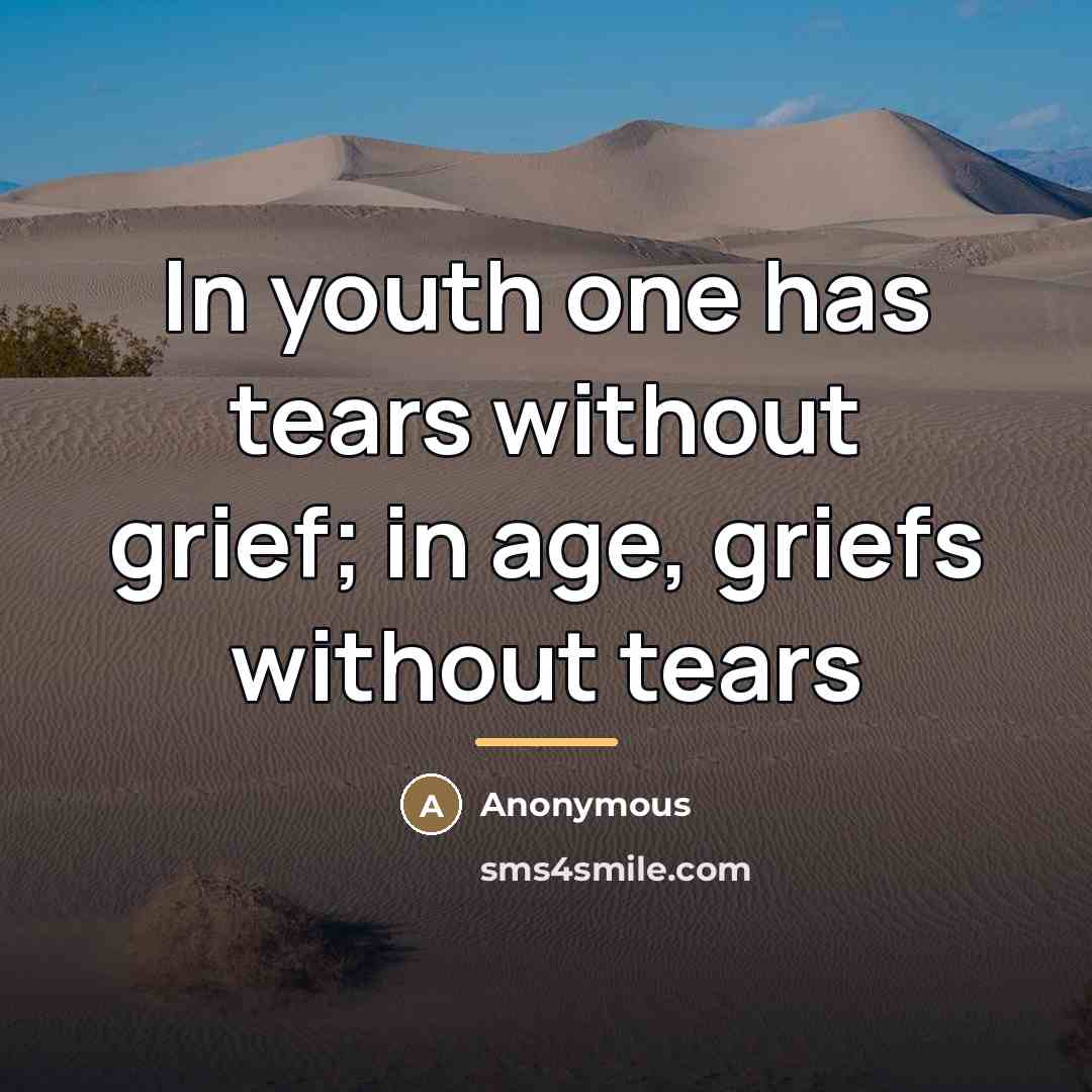 “In youth one has tears without grief; in age, griefs…” quote by Anonymous