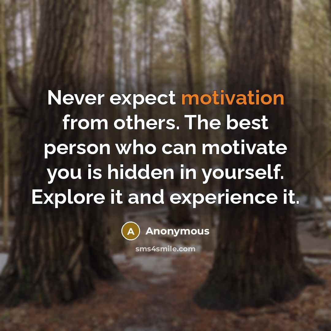 “Never expect motivation from others. The best person who can…” quote by Anonymous
