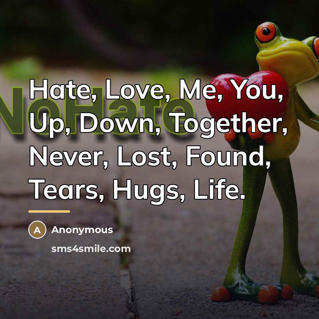 “Hate, Love, Me, You, Up, Down, Together, Never, Lost, Found,…” quote by Anonymous