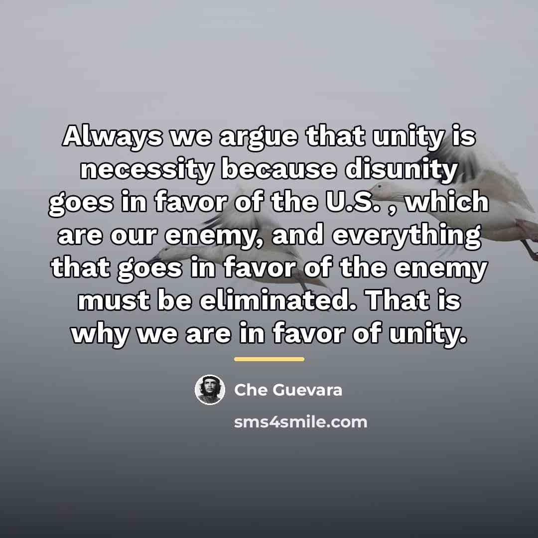 “Always we argue that unity is necessity because disunity goes…” quote by Che Guevara