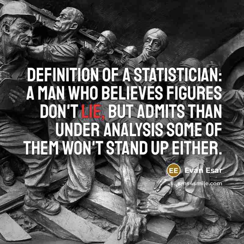 “Definition of a Statistician: A man who believes figures don't…” quote by Evan Esar
