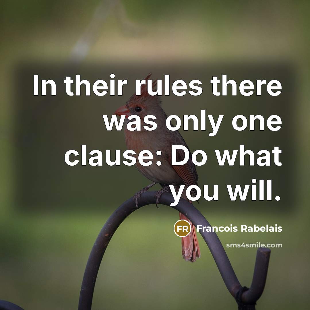 “In their rules there was only one clause: Do what…” quote by Francois Rabelais