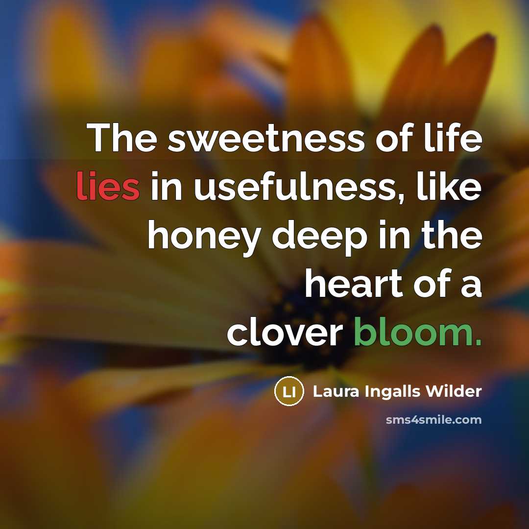 “The sweetness of life lies in usefulness, like honey deep…” quote by Laura Ingalls Wilder