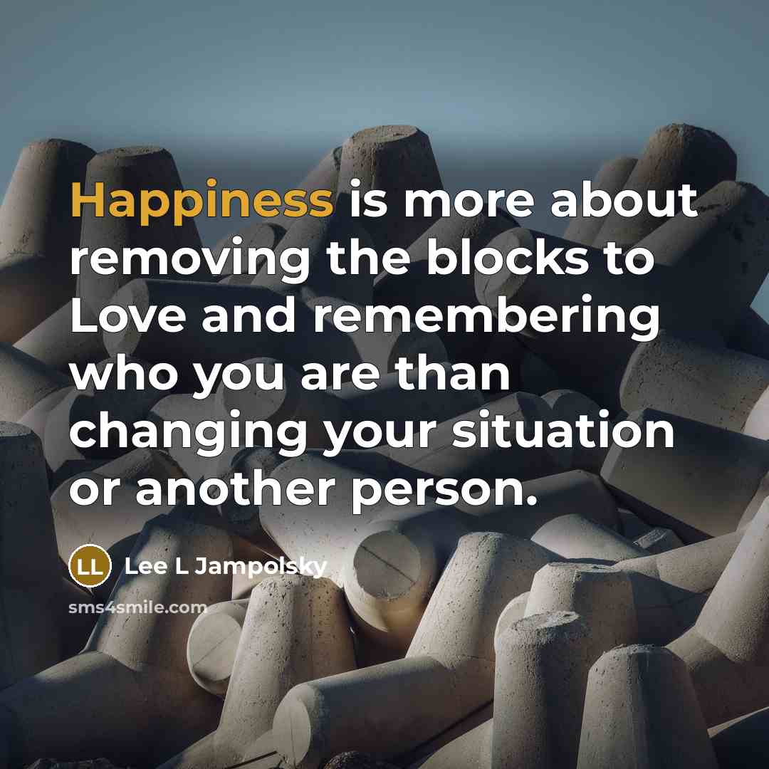 “Happiness is more about removing the blocks to Love and…” quote by Lee L Jampolsky