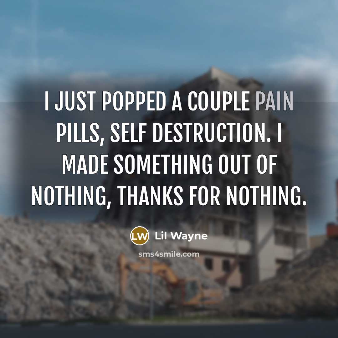 “I just popped a couple pain pills, self destruction. I…” quote by Lil Wayne