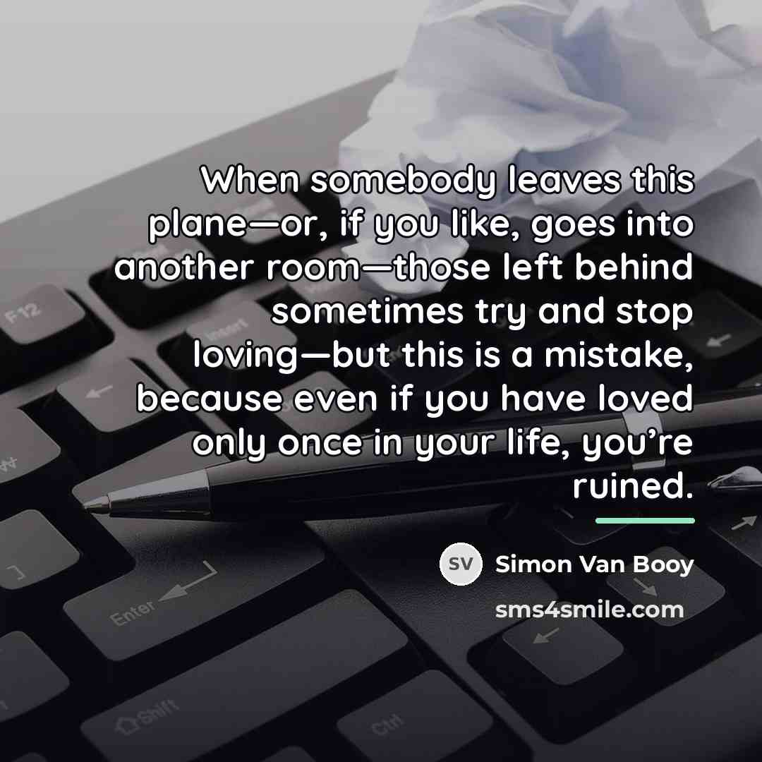“When somebody leaves this plane—or, if you like, goes into…” quote by Simon Van Booy