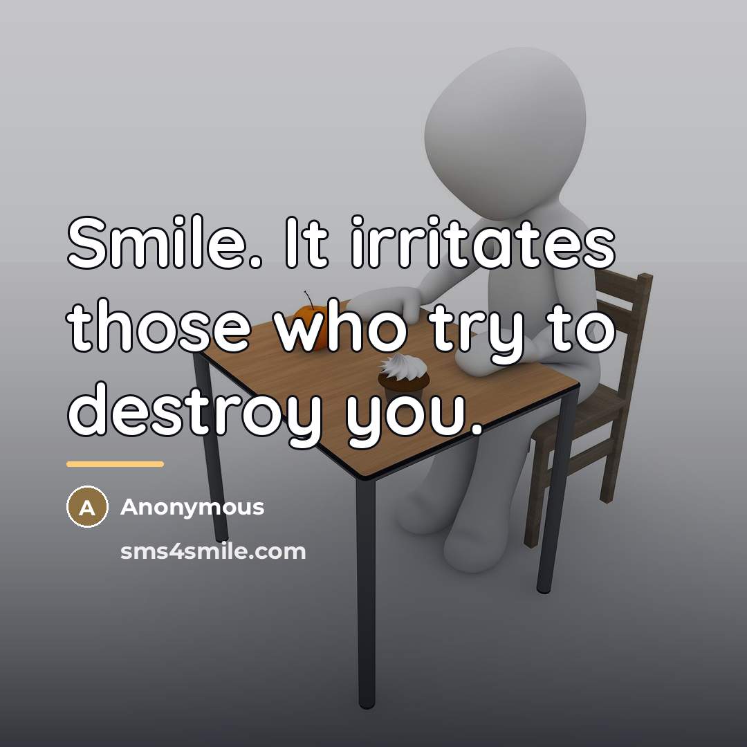 “Smile. It irritates those who try to destroy you.…” quote by Anonymous