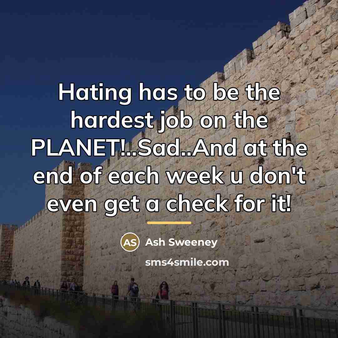 “Hating has to be the hardest job on the PLANET!..Sad..And…” quote by Ash Sweeney