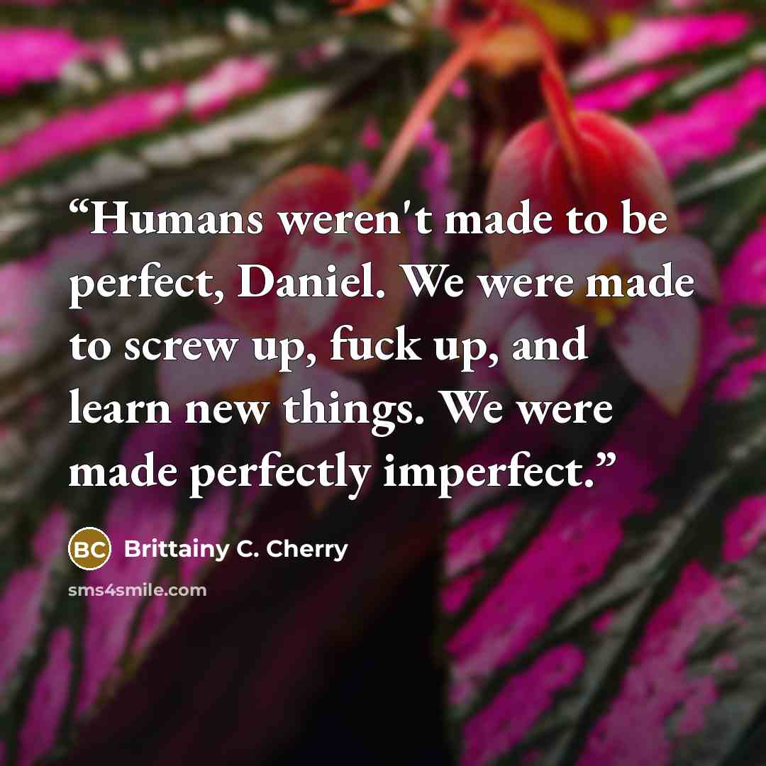 “Humans weren't made to be perfect, Daniel. We were made to screw up, fuck up, and learn new things. We were made perfectly imperfect.” quote by Brittainy C. Cherry