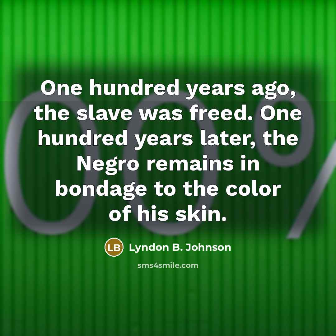 “One hundred years ago, the slave was freed. One hundred…” quote by Lyndon B. Johnson