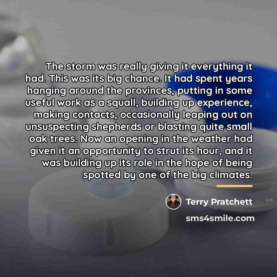 “The storm was really giving it everything it had. This…” quote by Terry Pratchett