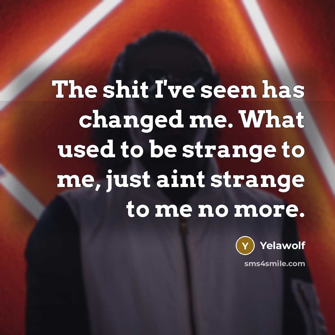 “The shit I've seen has changed me. What used to be strange to me, just aint strange to me no more.” quote by Yelawolf