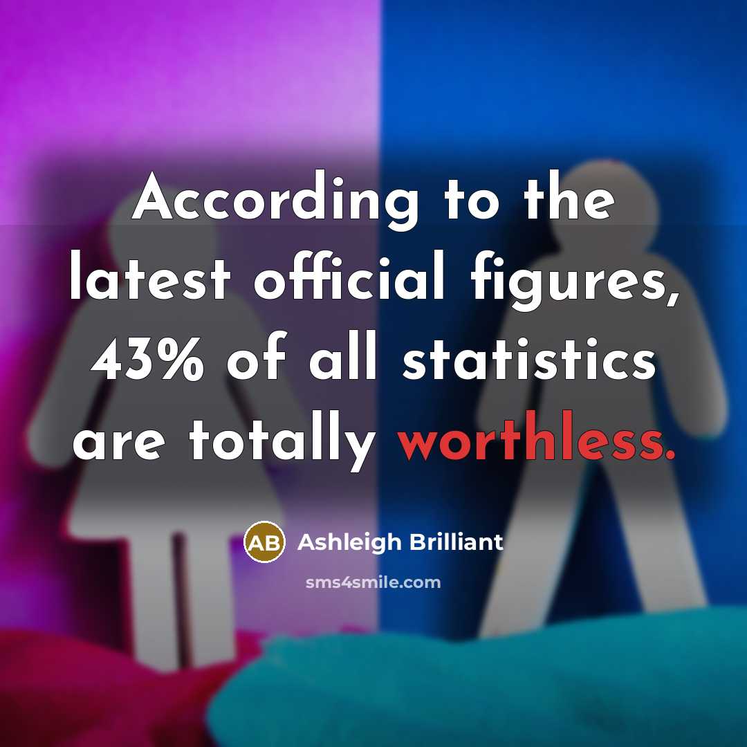 “According to the latest official figures, 43% of all statistics…” quote by Ashleigh Brilliant