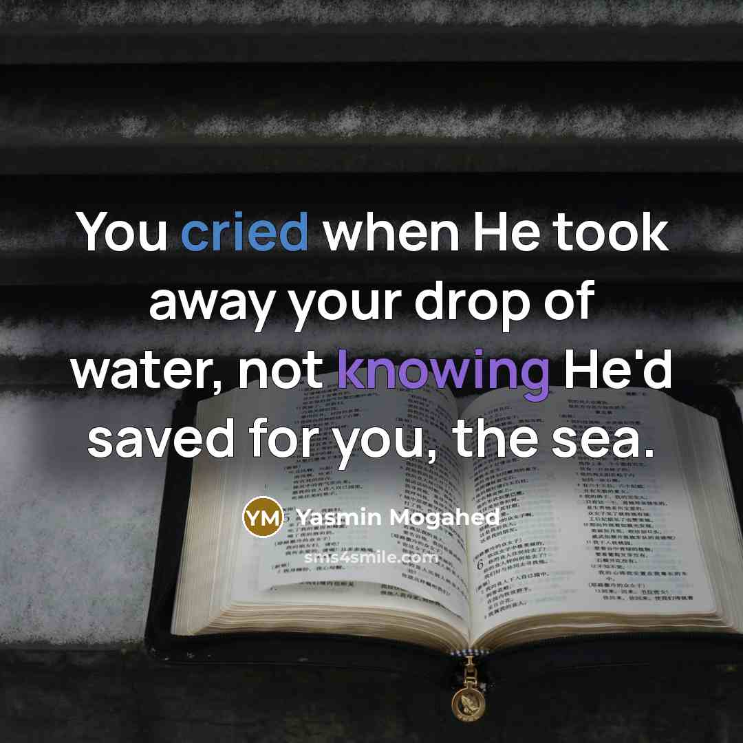 “You cried when He took away your drop of water,…” quote by Yasmin Mogahed