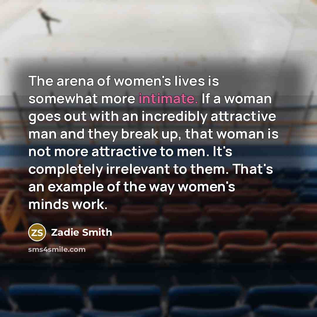 “The arena of women's lives is somewhat more intimate. If…” quote by Zadie Smith