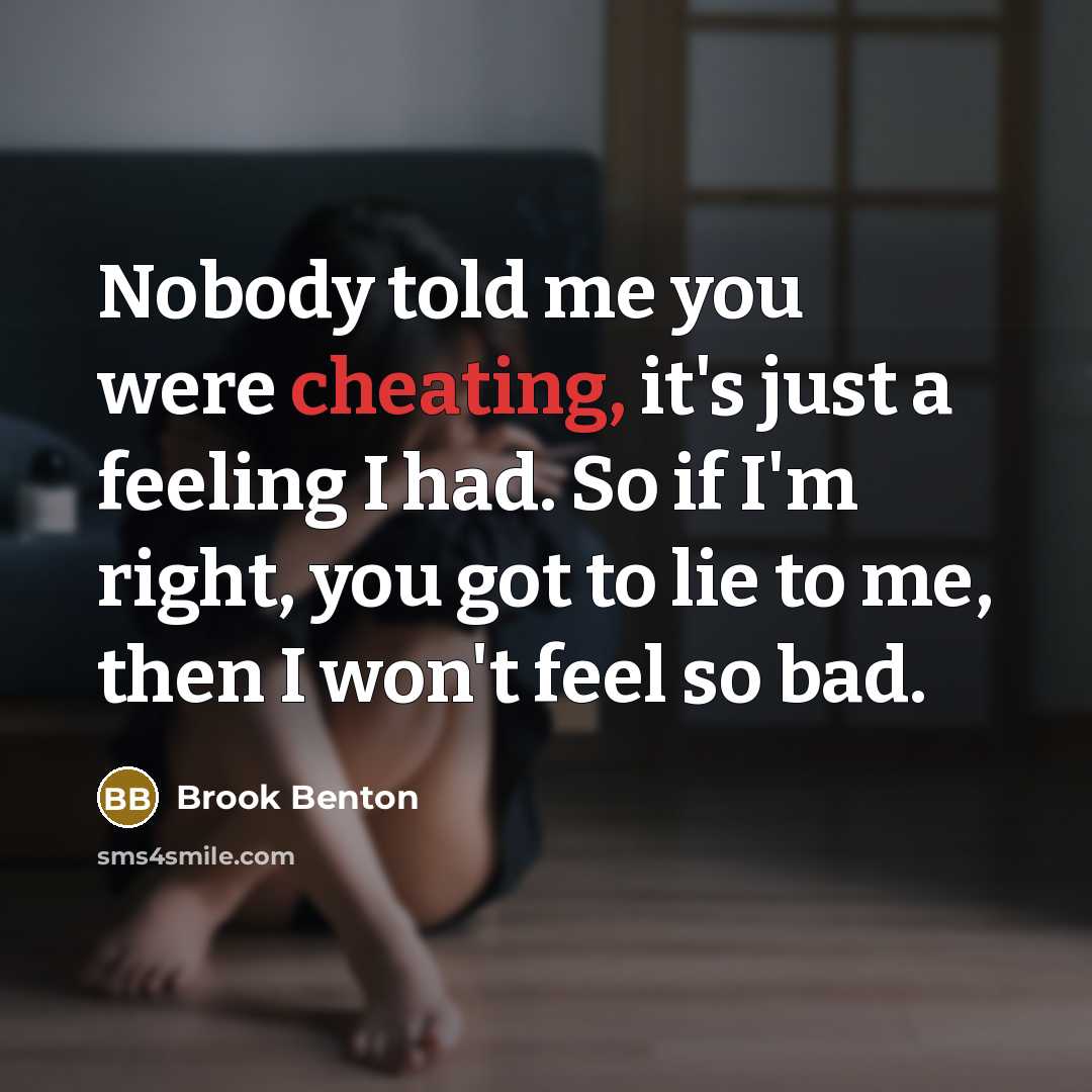 “Nobody told me you were cheating, it's just a feeling…” quote by Brook Benton