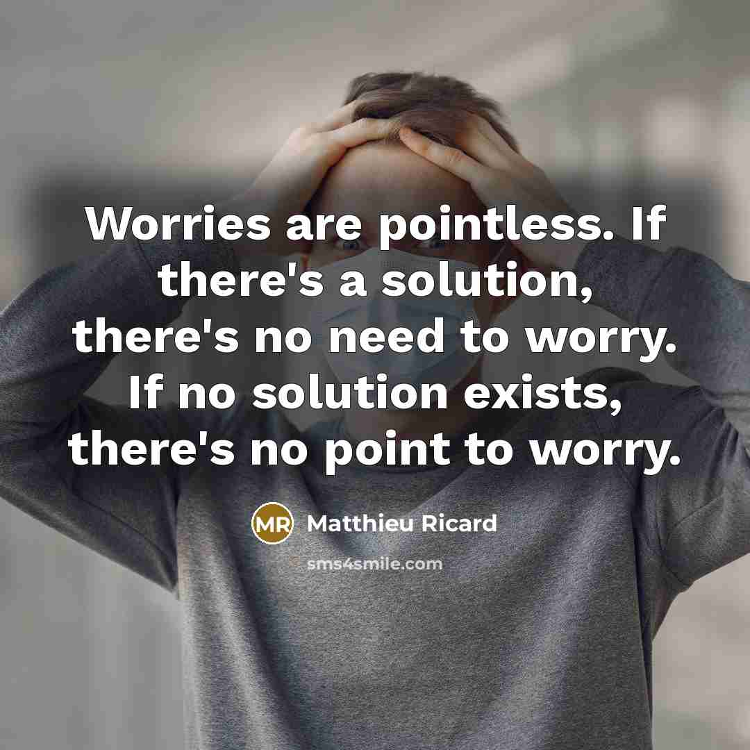“Worries are pointless. If there's a solution, there's no need to worry. If no solution exists, there's no point to worry.” quote by Matthieu Ricard