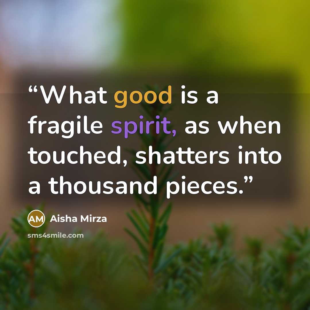 “What good is a fragile spirit, as when touched, shatters into a thousand pieces.” quote by Aisha Mirza