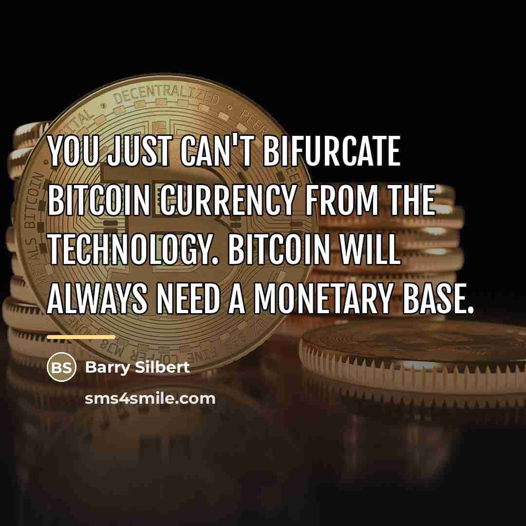“You just can't bifurcate bitcoin currency from the technology. Bitcoin…” quote by Barry Silbert