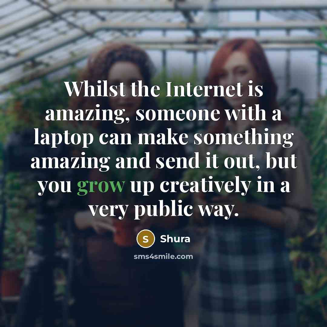 “Whilst the Internet is amazing, someone with a laptop can…” quote by Shura